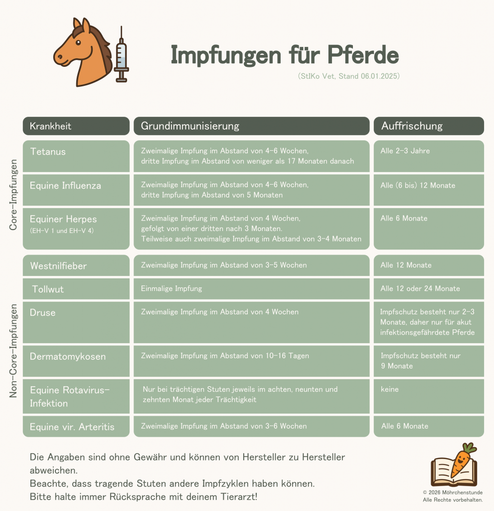 Impfplan für Pferde nach StIKo Vet 2025 – Core und Non-Core Impfungen Übersicht